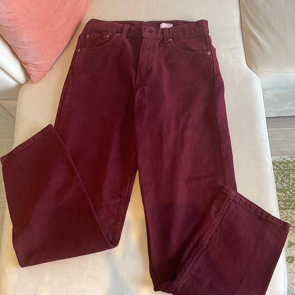 Levi’s 555 vintage wide leg burgundy jeans